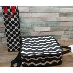 NEW  THIRTY ONE SQUARE DISH HOLDER AND WINE CARRY BAG BLACK And WHITE INSULATED